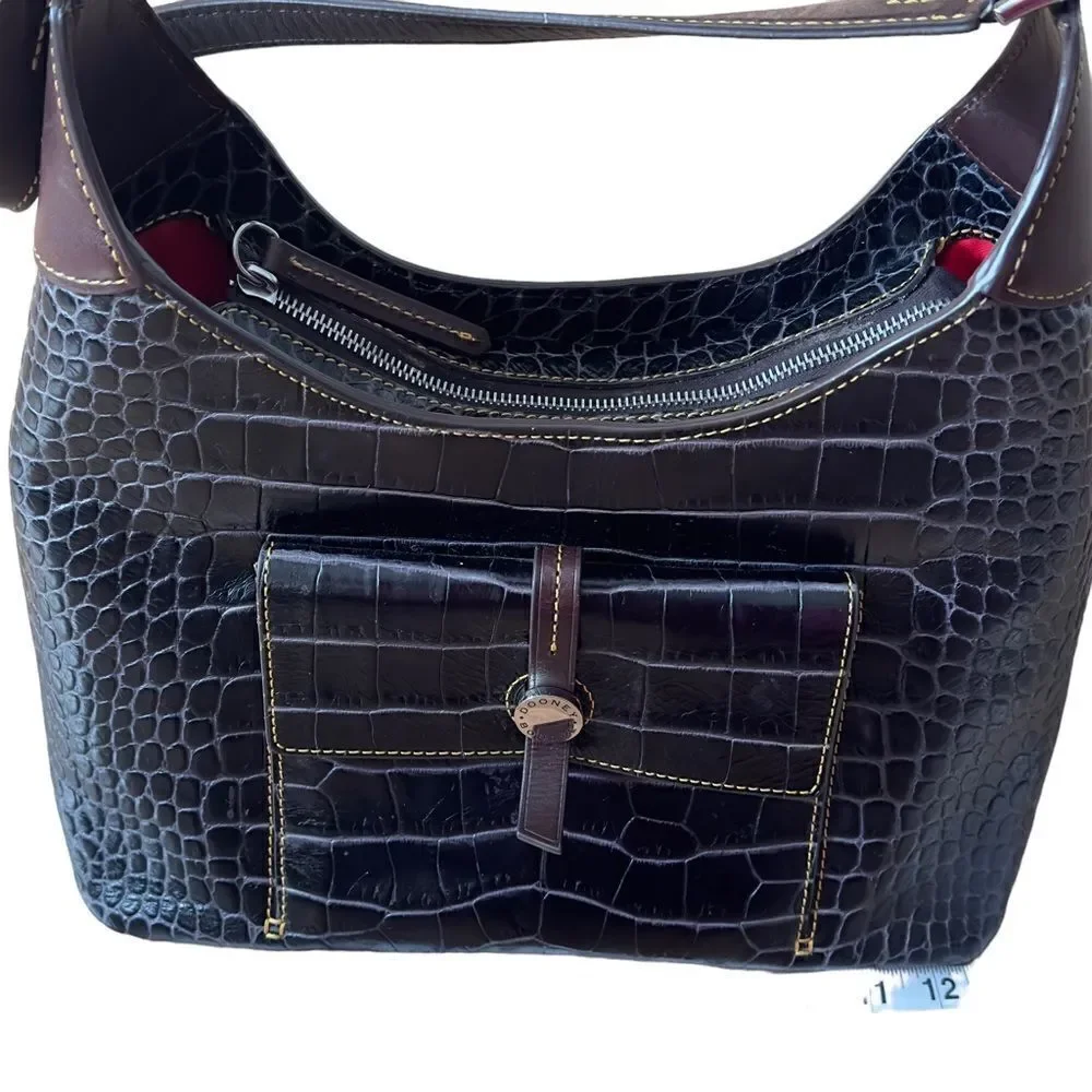 DOONEY & BOURKE Brown Crocodile Embossed Leather Hobo Shoulder Handbag